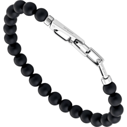 Bracelet en perles d’onyx avec fermoir mousqueton en acier inoxydable