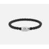 Bracelet en acier et cuir noir avec fermeture à 3 anneaux