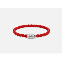 Bracelet en acier et cuir rouge avec fermeture à 3 anneaux