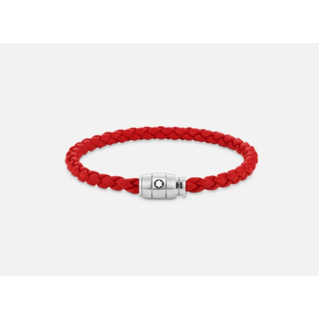 Bracelet en acier et cuir rouge avec fermeture à 3 anneaux