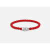 Bracelet en acier et cuir rouge avec fermeture à 3 anneaux