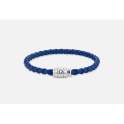 Bracelet en acier et cuir bleu avec fermeture à 3 anneaux