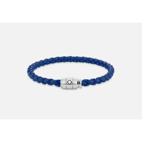 Bracelet en acier et cuir bleu avec fermeture à 3 anneaux