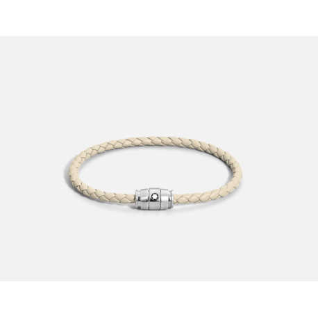 Bracelet acier 3 anneaux Collection Meisterstück en cuir beige nuage, taille 60