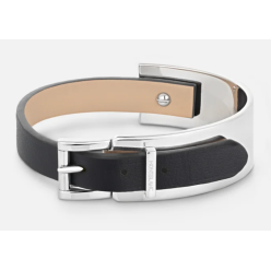 Bracelet Wrap Me, taille ajustable, acier/cuir noir