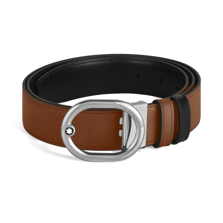 Ceinture réversible à boucle L’Ovale de 35 mm en cuir fauve/noir