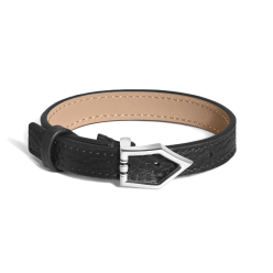 Bracelet Plume Simple en Cuir Grainé noir