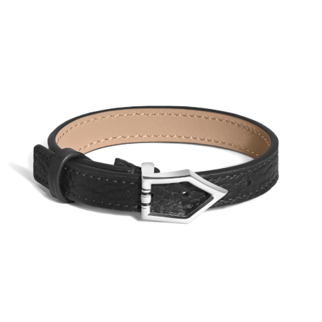 Bracelet Plume Simple en Cuir Grainé noir