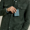 Mini Portefeuille 4cc en Cuir Grainé bleu givré