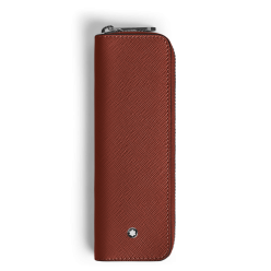 Étui pour 1 Instrument d'Écriture Zippé en Cuir Sartorial chêne rouge