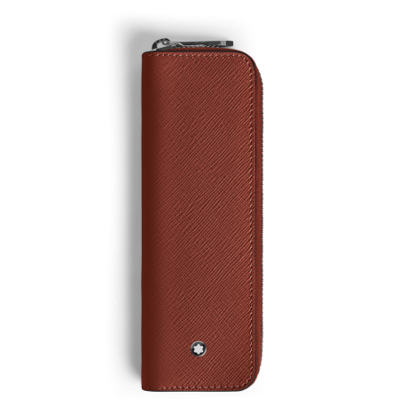Étui pour 1 Instrument d'Écriture Zippé en Cuir Sartorial chêne rouge