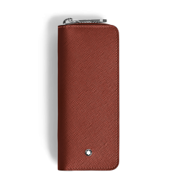 Étui pour 2 Instruments d'Écriture Zippé en Cuir Sartorial chêne rouge