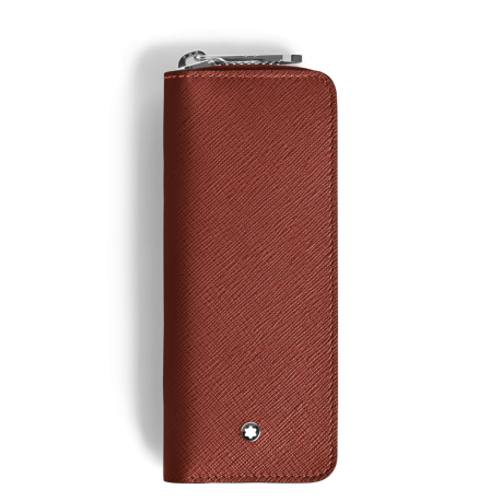 Étui pour 2 Instruments d'Écriture Zippé en Cuir Sartorial chêne rouge