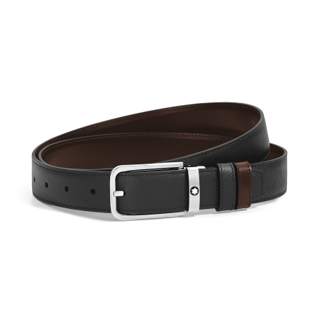 Ceinture Réversible 30 mm à boucle Rectangulaire en Cuir Sartorial noir/ébène