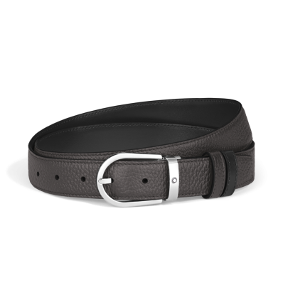 Ceinture réversible Montblanc en cuir grainé gris 30 mm avec boucle fer à cheval