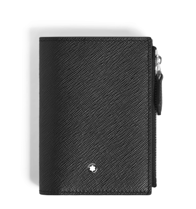 Mini Portefeuille Vertical 6cc en Cuir Sartorial noir zip